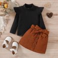 thumbnail image 4 of Kaprioy Baby Girl Fall Winter Clothes Baby Girl Outfits Ruffles Long Sleeve Ribbed Knitted Turtleneck T Shirt Tops Solid Bow Skirt Baby Girls Clothing Sets, 4 of 8