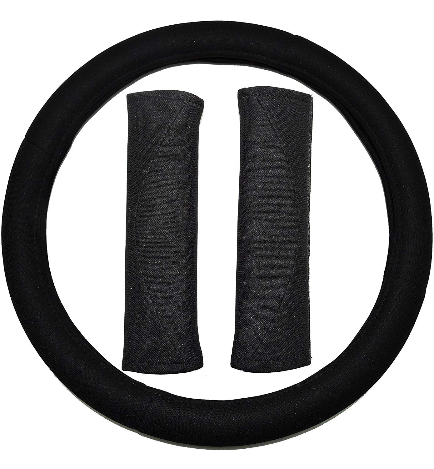U.A.A. Inc. 3pc Black Steering Wheel cover & Seat Belt Shoulder pads