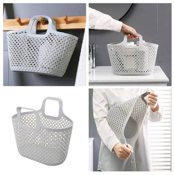Portable Shower Tote Bag Flexible Plastic Storage With Handle for Bathroom Pantry Kitchen Gray