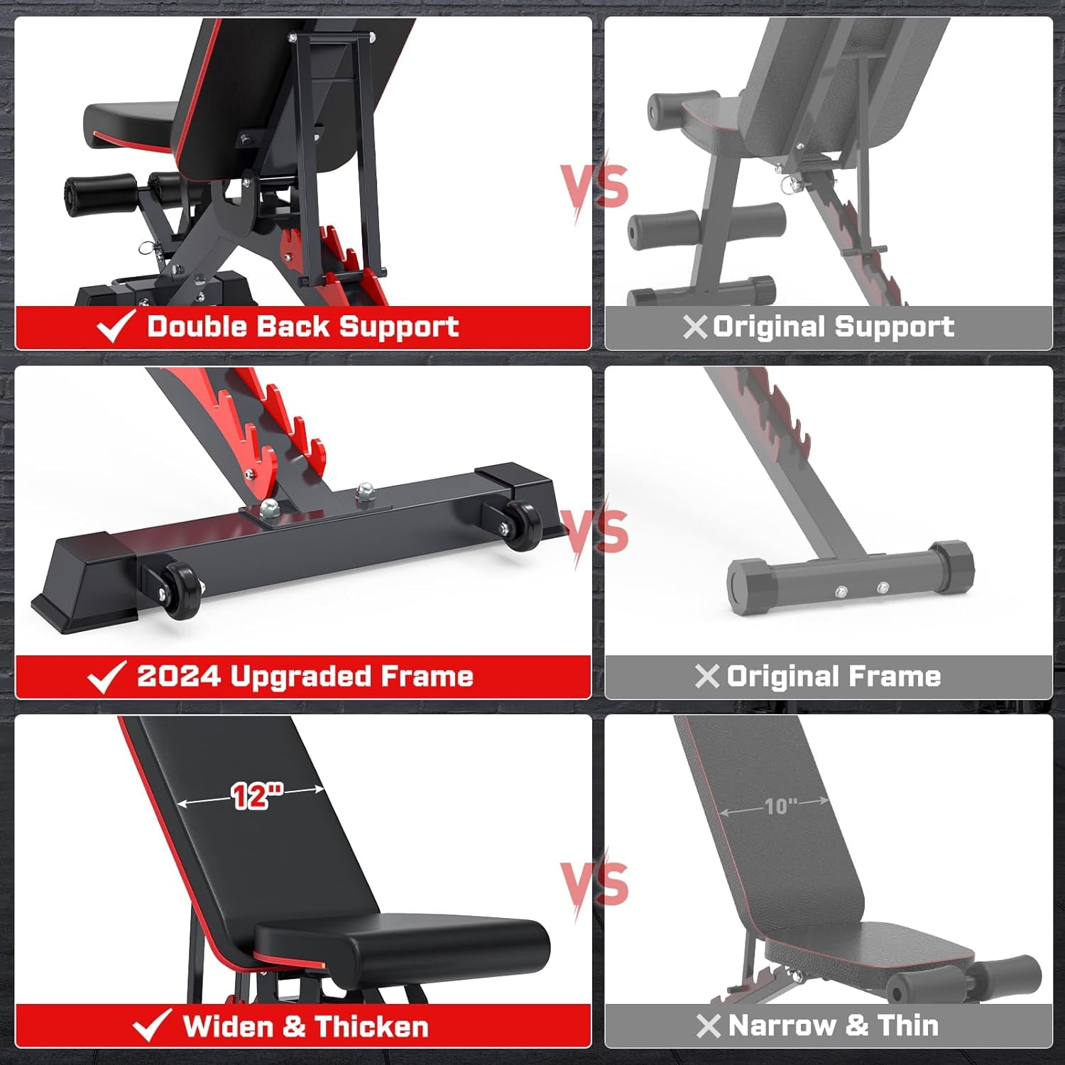 GIKPAL Heavy-duty 8 Positions Adjustable Weight Bench Workout Bench with Extra Headrest for Home Gym Full Body Strength Training,support up to 1200lbs