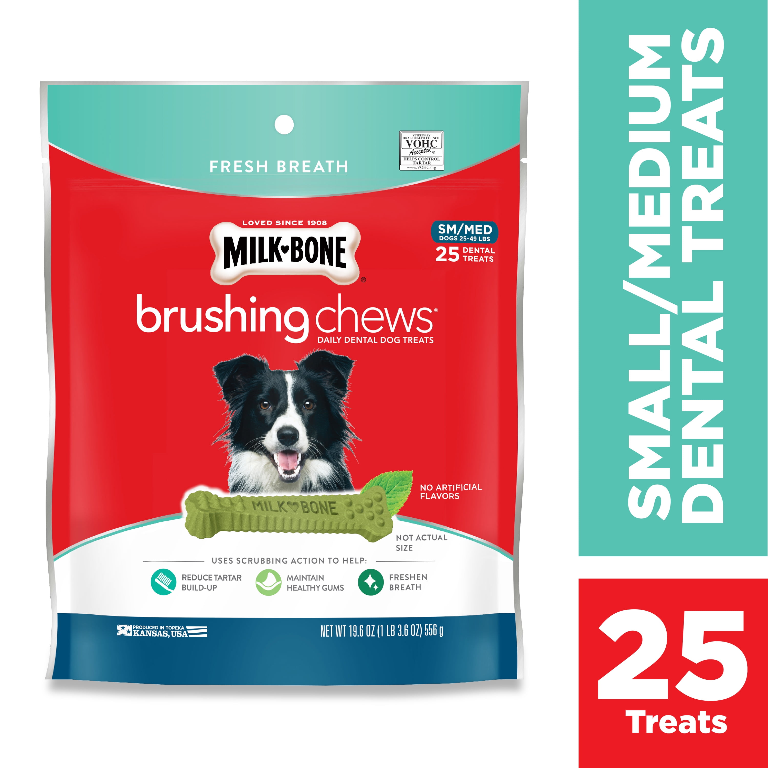 Photo 1 of Milk-Bone Brushing Chews Daily Dental Dog Treats, Fresh Breath, Small-Medium, 19.6 Ounces, 25 Bones Per Bag exp- 09/07/2022