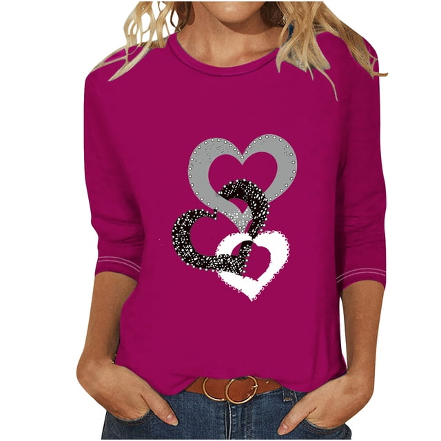 FAIWAD Hauts à Manches 3/4 en Forme de Cœur pour Femmes Col Rond Ample Léger Tunique Tendance