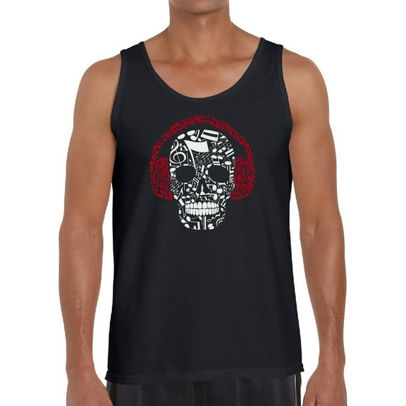 Men's Word Art Tank Top - Music Notes Skull