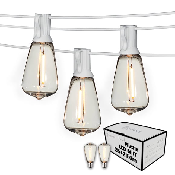 DAMAING Cadena de luces para exteriores, 50 pies, impermeable, LED, luces de patio, regulables, con 27 bombillas retro brillantes inastillables, cadena Edison vintage, luces colgantes para exteriores,