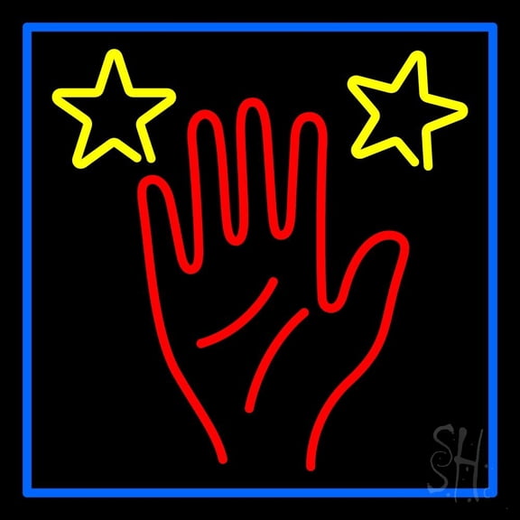 Red Palm Blue Border LED Neon Sign 16" Tall x 16" Wide - inches Black Square Cut Acrylic Backing, with Dimmer - Bright and Premium built indoor LED Neon Sign for Storefront.