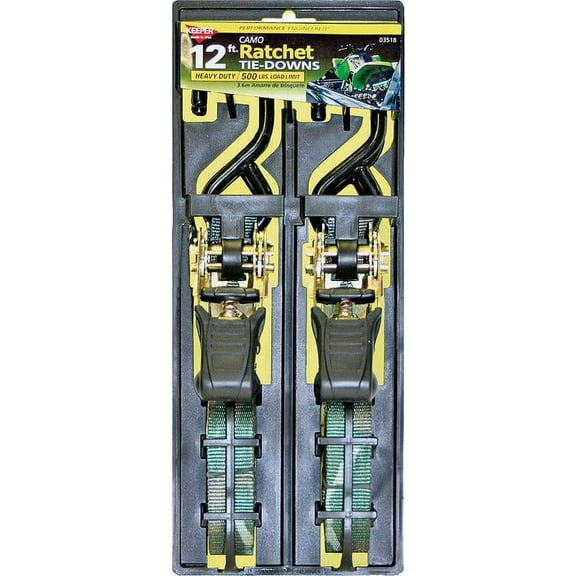 Keeper 03518 Ratchet Tie Down, 500 lb, 12 ft L x 1 in W, Polyester