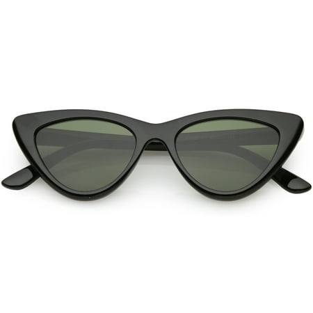 Retro Cat Eye Sunglasses Thick Frame Neutral Colored Flat Lens 48mm (Black /