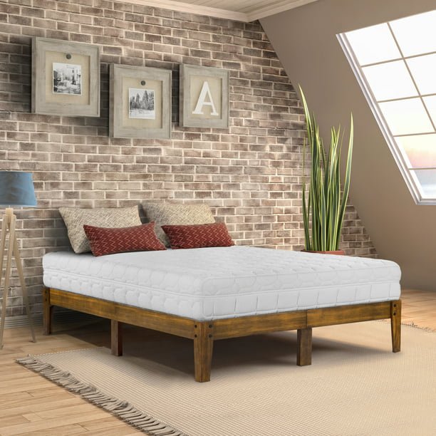 14 Inch Smart Wood Platform Bed Queen, Platform Bed Frame Queen Solid Wood