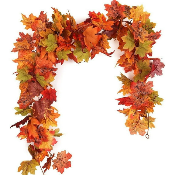 2 Pack Fall Garland Maple Leaf, 5.7Ft/Piece Hanging Vine Garland Artificial Autumn Foliage Garland Thanksgiving Decor for Home Wedding Fireplace Party Christmas