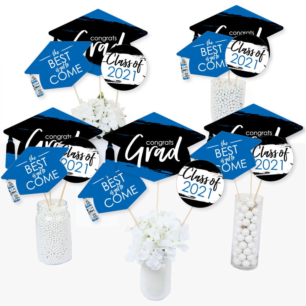 Big Dot Of Happiness Blue Grad Best Is Yet To Come 21 Royal Blue Graduation Party Centerpiece Sticks Table Toppers Set Of 15 Walmart Com Walmart Com
