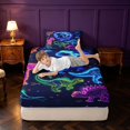 thumbnail image 4 of Manfei Neon Dinosaur Wildlife Twin Sheets,Gothic Cloud Stars Bedding,Blue Pink,3pcs,1 Flat Sheet,1 Fitted Sheet and 1 Pillowcase, 4 of 6
