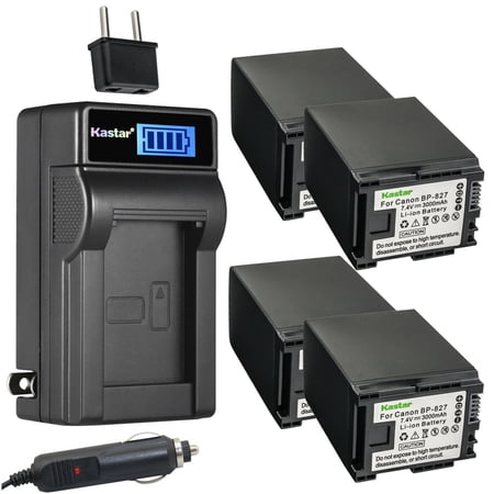 Kastar 4-Pack BP-827 Battery and LCD AC Charger Compatible with Canon VIXIA HG20  VIXIA HG21  VIXIA HF G10 HFG10  VIXIA HF G20 HFG20  VIXIA HF G30 HFG30 Cameras
