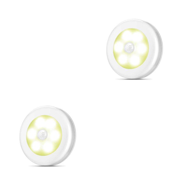 Moyic Luz de noche LED Lámpara de pared ABS redonda inalámbrica Luces de noche de ahorro de energía Escaleras en el hogar Gabinete Pasillo Luz Cálida/3200 2Conjunto
