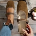 thumbnail image 6 of IEMIEMIEM Womens Mary Jane Flats with Strap Slip on Faux Suede Flats Shoes Comfortable Flats Shoes Non Slip Women Dressy Shoes Light Brown 5.5 Wide, 6 of 8