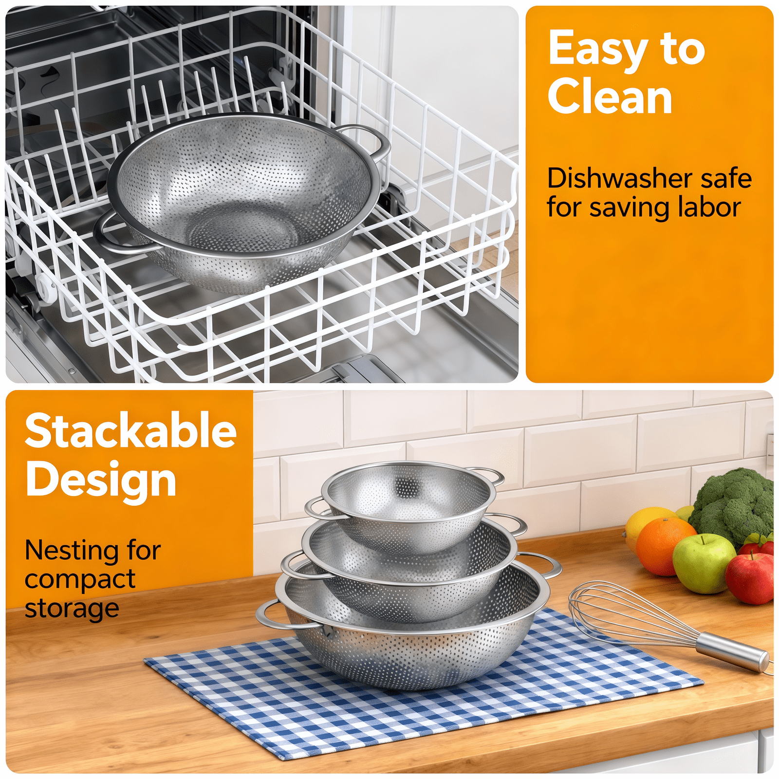 3 Pack Stainless Steel Colander Set (1/3/5quart), Micro Perforated Metal Colanders Strainers, Food Strainers And Colanders With Handles For Kitchen/Draining Pasta/Rinsing Vegetables Fruit