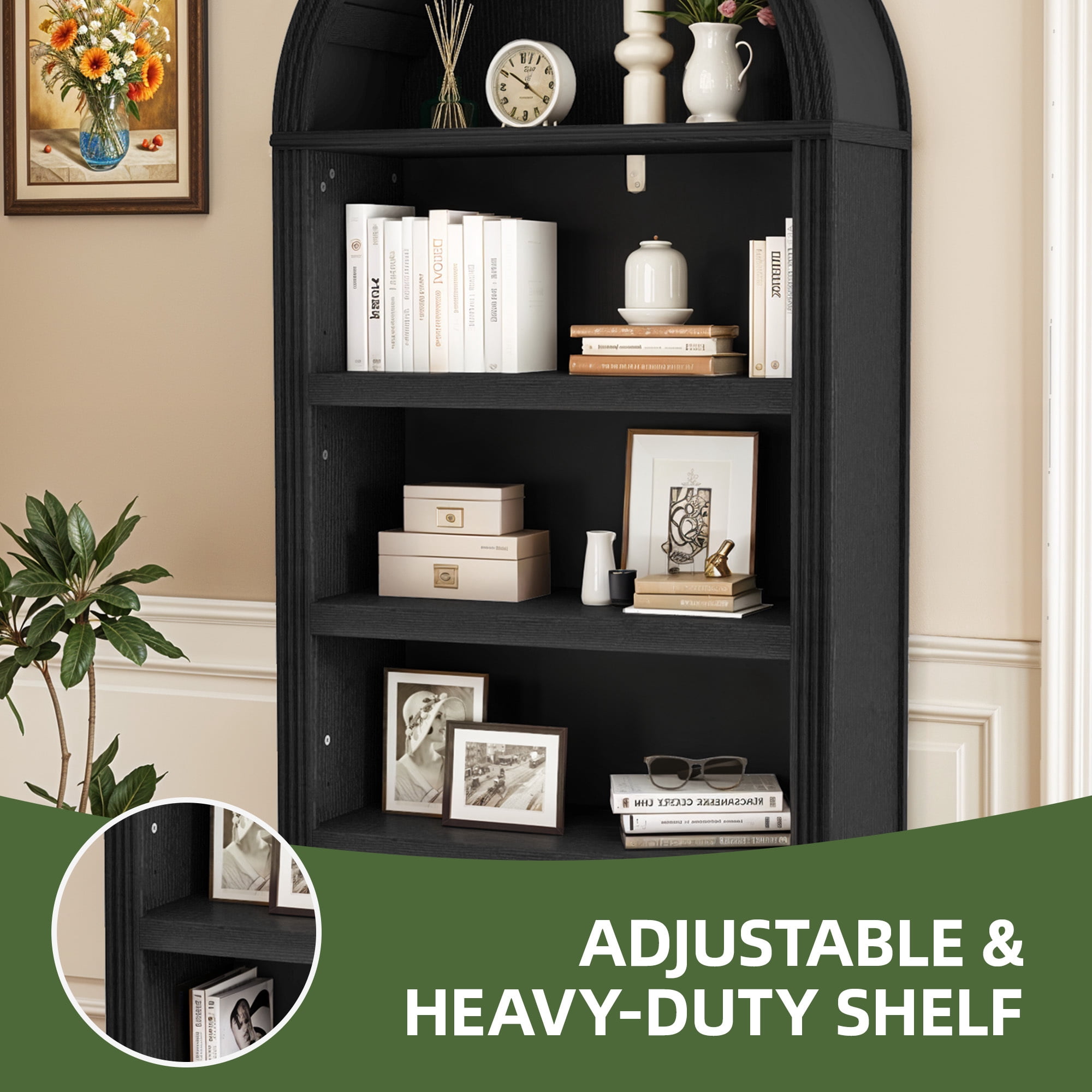 Uforic 5 Tiers Arched Modern Bookcase for Living Room, Black