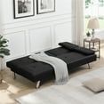 thumbnail image 3 of Futon Convertible Sofa Bed with Detachable Armrest, 2 Seater Couch with Two Holders, Wood Frame and Stainless Legs, Loveseat for Living Room Small Space Office, Black, 3 of 7