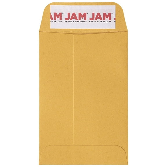 JAM Paper No. 4 Coin Business Commercial Envelopes, 3 x 4 1/2, Brown Kraft Manila, 50/Pack