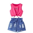 thumbnail image 2 of DAETIROS Girls Outfit Sets-Casual Comfy Cute Tank Top and Fashion Denim Shorts Girls Summer Clothes Pink Size 5 Years, 2 of 7