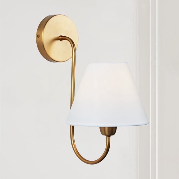 Gleaming Elegance Wall Sconce with Antique Brass&White Linen Shade,Indoor Sconce for Living&Bedroom