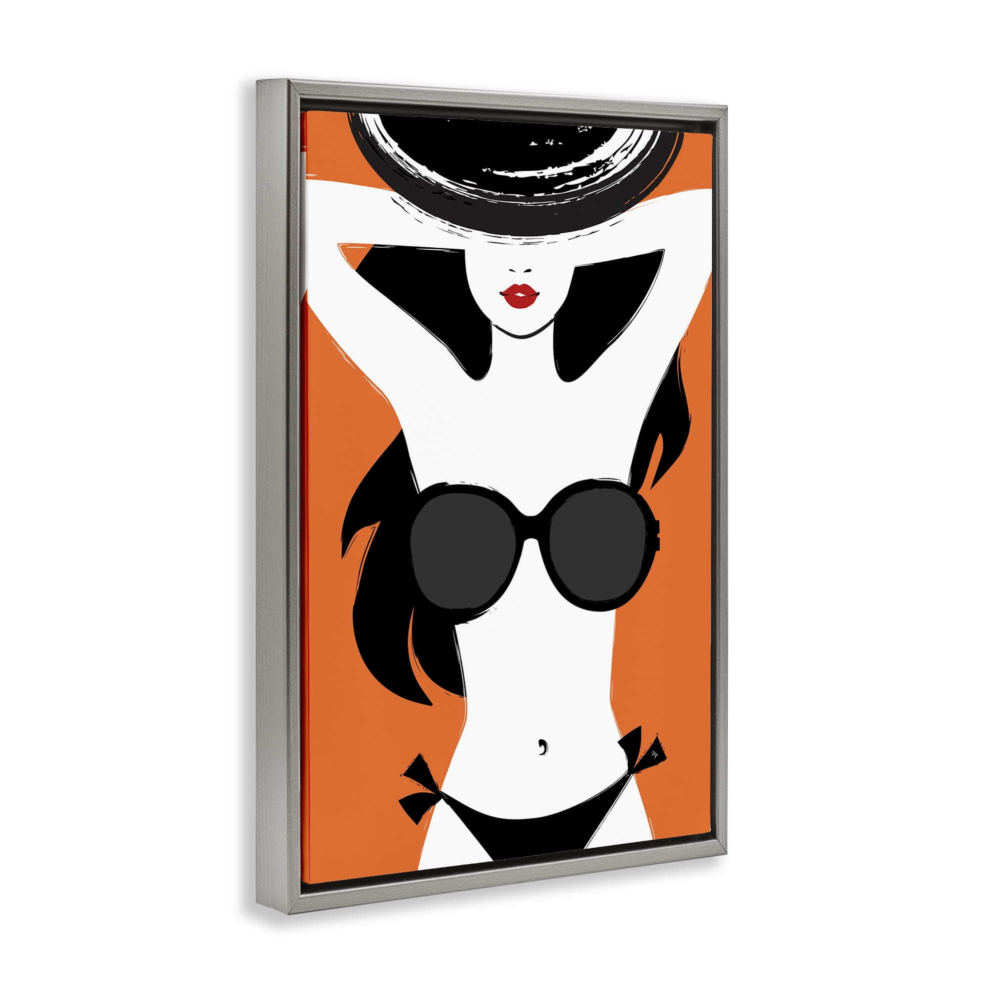 Stupell Industries Summer Vibes Girl Coastal Painting Gray Floater Framed Canvas Art Print Wall Art, 17 x 25