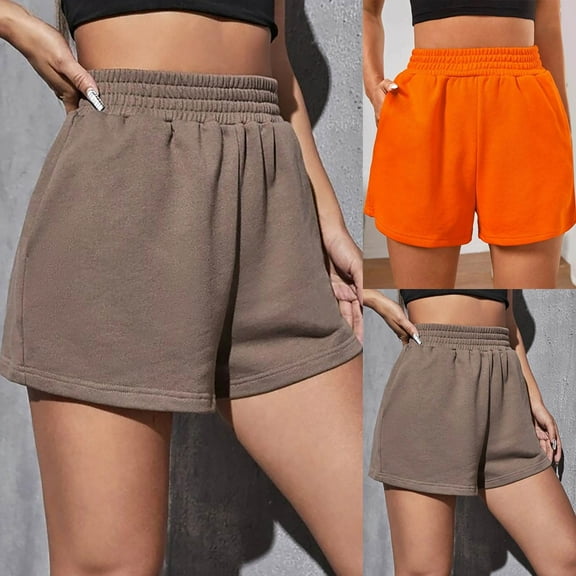 Jacenvly New Home Shorts Women Casual Summer Elastic Waist Sports Loose Solid Short Pants Uv Protection High Waisttrendy Shorts for Women Plus Size Brown