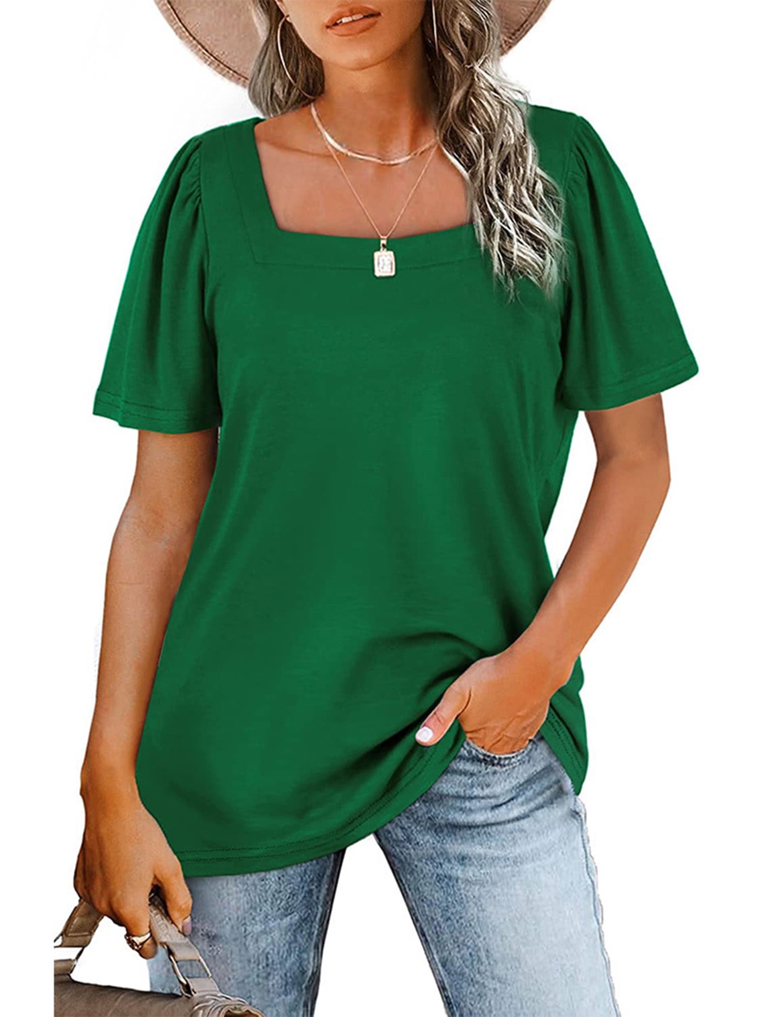 UVN Summer Square Neck T Shirts for Womens Casual Loose Fit T Shirt ...