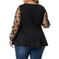 thumbnail image 3 of Unique Bargains Women's Plus Size Panel Heart Sheer Mesh Long Sleeve Shirts Blouses 3X Black, 3 of 6