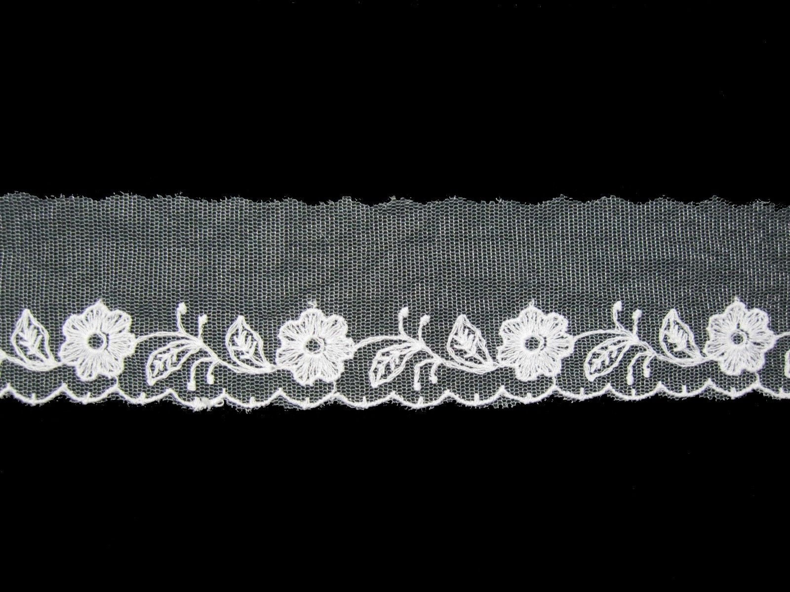 Black Gold Rose Embroidered Floral Tulle Scalloped Lace Trim Fabric Ribbon