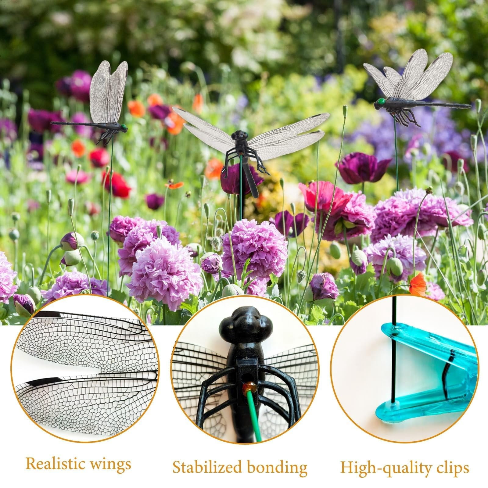 2026 New 40 Pcs Dragon Fly Clips for Bugs Repellent, 3D Artificial Dragonfly Hat Clip, Dragonfly Garden Decor (10PCS)