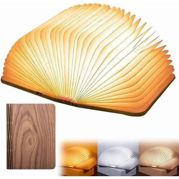 Folding Book Light,Portable Book Lamp Light,Accordion Books Shaped Lights,3color Lights,Rechargeable Foldable LED Paper Lamp for Home Decor,Unique Gifts for Books Lover(Light Walnut)Z