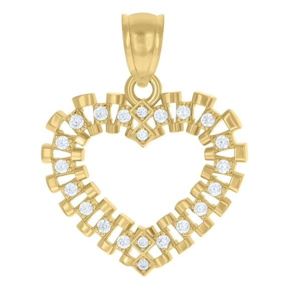 10kt Real Yellow Gold Womens Cubic-Zirconia Heart Charm Pendant