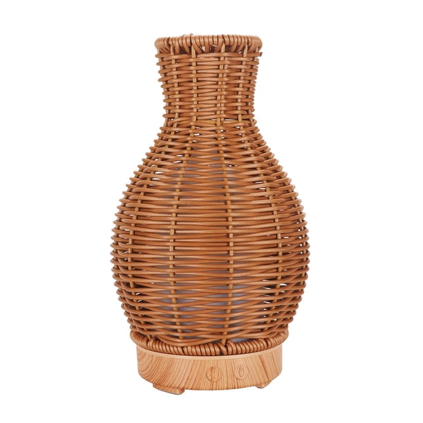 Humidificador ultrasónico esencial de ratán de 100 ml para el hogar, dormitorio, oficina o habitación grande. Veta de madera clara