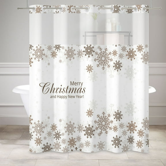 MIZHONA Merry Christmas No Hook Shower Curtain with Snap in Liner Fabric Bathroom Curtain，71"× 74"