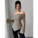 thumbnail image 5 of Camisetas de Punto Acanalado con Cuello Vuelto y Larga para Mujer, Tops Ajustados Fruncidos para Salir, Camisetas Básicas para Otoño Caqui M, 5 of 9