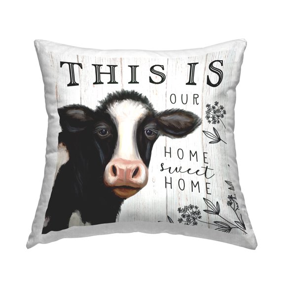 Stupell Industries Our Home Sweet Home Phrase Dairy Farm Cow Farmhouse Off-White,18 x 7 x 18 Decorative Pillows