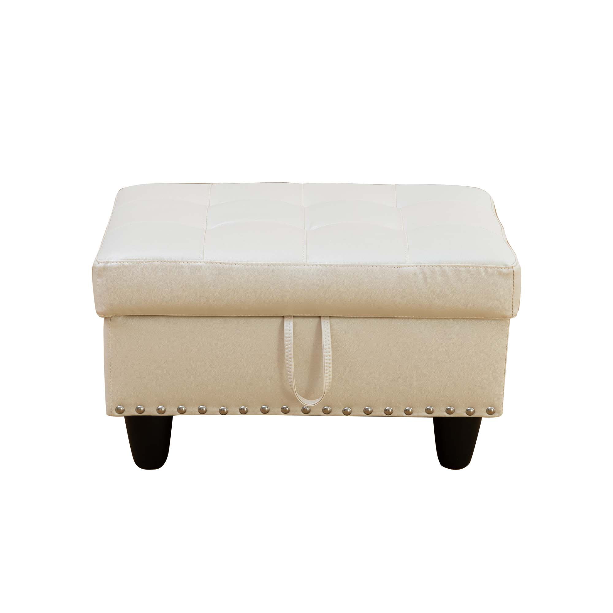MAYEERTY Faux Leather Ottoman with Storage for Modular Sectional Sofa, White