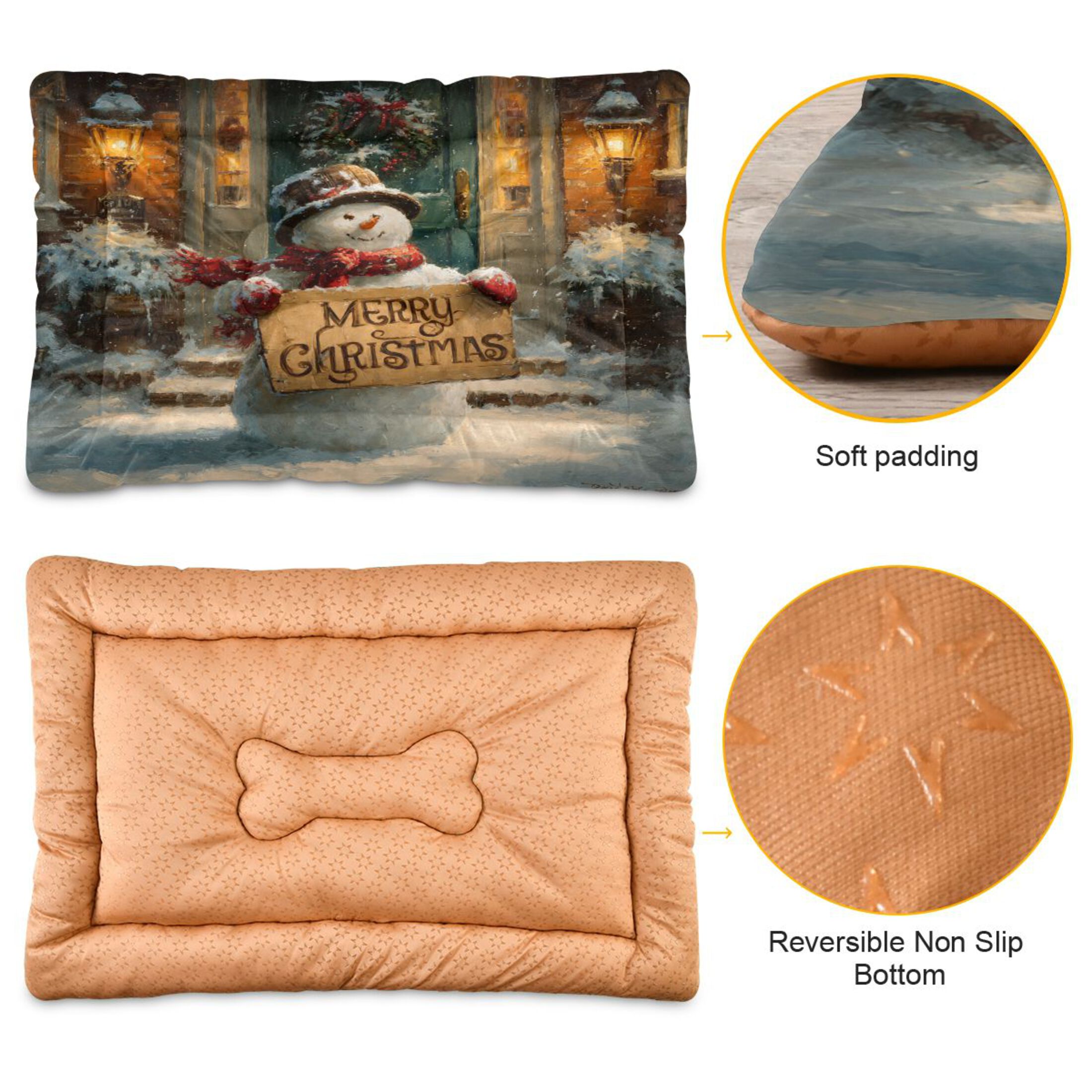 Qxltty Cute Snowman Ped Pad Wear-resistant and Hard to Bite Through Sleeping Pad for Small Medium Large Dogs Winter Pet Bed 36×24in