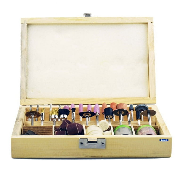 Driak 100-Piece Rotary Tool Accessory Kit With Wooden Storage Box | Assorted Bits For Cutting, Grinding, Carving