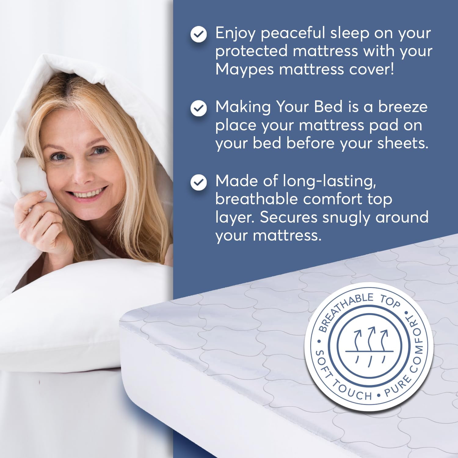 Maypes Waterproof Mattress Pad, Elastic Fitted Quilted Cotton Top Cover, Daybed 33x75 Inch, 1 Ct