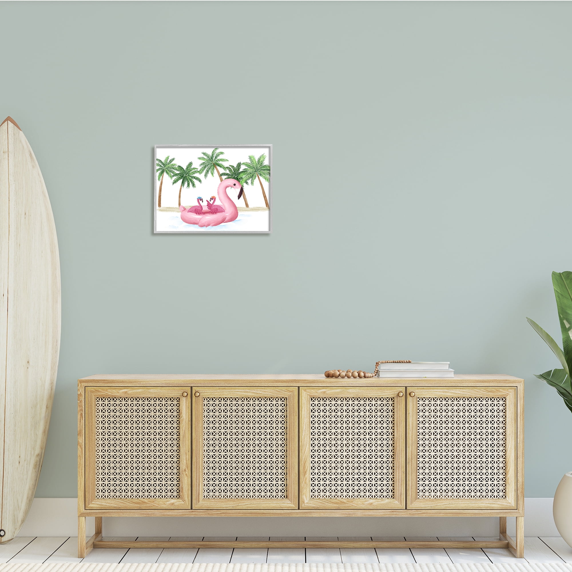 Stupell Industries Pink Flamingo Tropical Beach Float Party Palm Trees, 20 x 16, Design by Ziwei Li