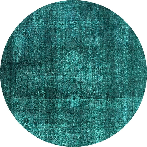 Ahgly Company Indoor Round Oriental Turquoise Blue Industrial Area Rugs, 7' Round