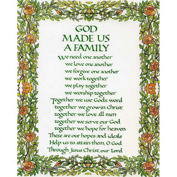 Catholic print picture - God Made Us A Family 2 - 8" x 10" ready to be framed
