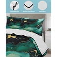 thumbnail image 4 of Teal Marble Full Size Down Alternative Comforter, Lightweight Comforter Quilt Bedding Set with Pillow Shams Modern Green Golden Abstract Ombre Texture All Seasons Bed Comforter Duvet Insert 78"x90", 4 of 7