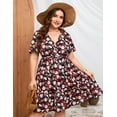 thumbnail image 2 of Plus Size Casual Summer Dress for Women  Wrap V Neck Ruffle Sleeve Smock  Mini Dress, 2 of 9