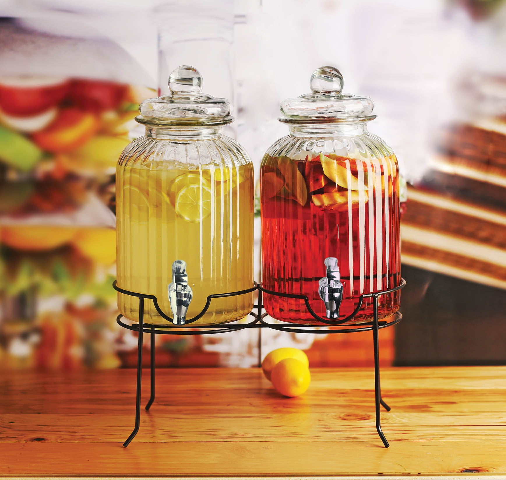 Circle Glass 1.3Gallon Double Clear Glass Drink Dispensers with Stand