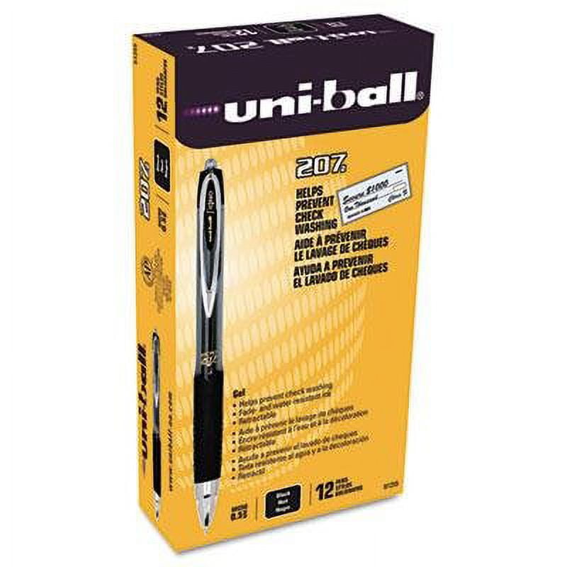 UNI 61255 uni-ball Signo Gel 207 Roller Ball Retractable Gel Pen, Black Ink, Micro Fine 12Pk