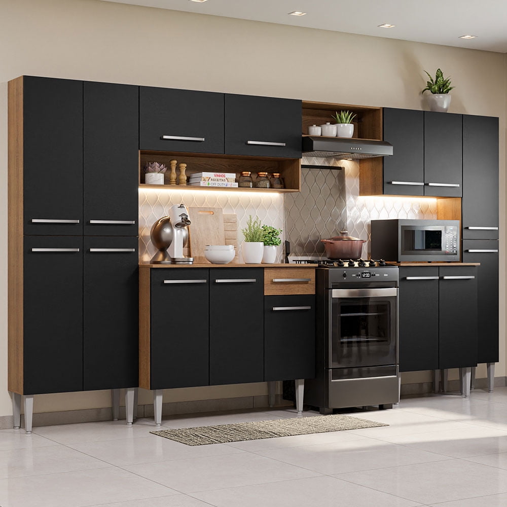 Integrales Cocina Mujer Cocina Integral 325cm Negro/Marrón Emilly Joy  Madesa Walmart En, image size:1000x1000