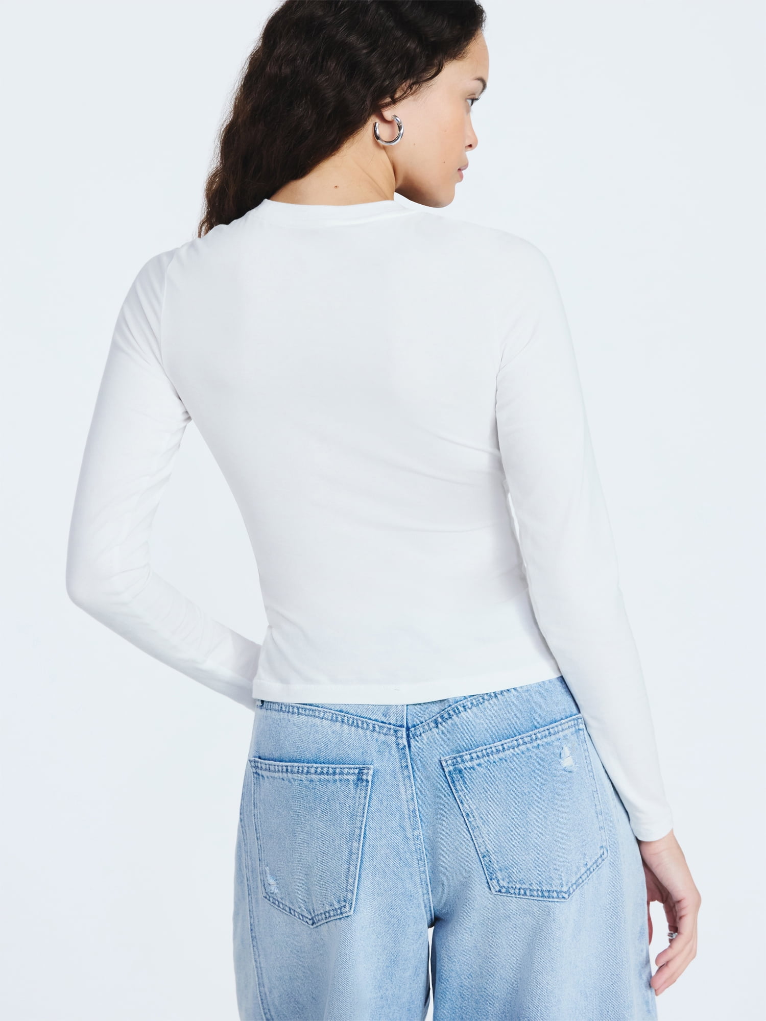 Scoop Women’s Stretch Cotton Blend Crewneck Tee with Long Sleeves, Sizes XS-XXL