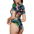 thumbnail image 3 of The Xecao Colorful Flowers Women's Crew Neck Body Suit, a short-sleeved bodysuit and basic swimsuit, both comfort and style for dating and daily life, 3 of 9